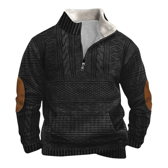 successthop Mens Plus Size Sweatshirt with Pockets Quarter Zip Long Sleeve Sweaters Pullover Top Vintage Clothes Black