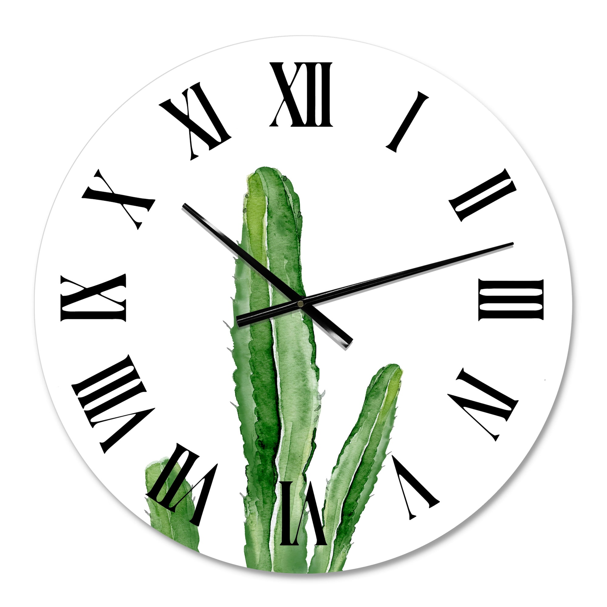 Designart 'Green Cactus South Western Plant Botanical Detail' Tropical Wall Clock