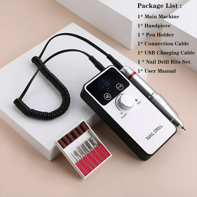 45000RPM Taladro Eléctrico para Uñas de Uñas Recargable Accesorios para Uñas Lijadora de Esmalte de Uñas de Gel Bajo de Ruido
