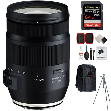 Tamron 35-150mm F/2.8-4 Di VC OSD Full Frame Zoom Lens for Canon EF Mount (AFA043C-700) with 64GB Memory Card, Photo Camera Sling Backpack, Vanguard 60
