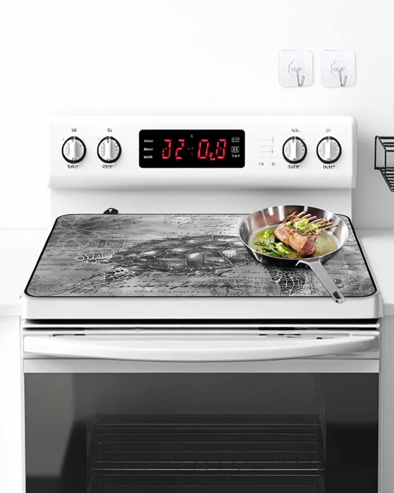 Stove Top Covers for Electric Stove, Grey Sea Turtle Kitchen Glass Ceramic Electric Cooktop Covers 24"x21", Coastal Nautical Summer Beach Vintage HeatResistant Oven/Countertop/Dishwasher Protector
