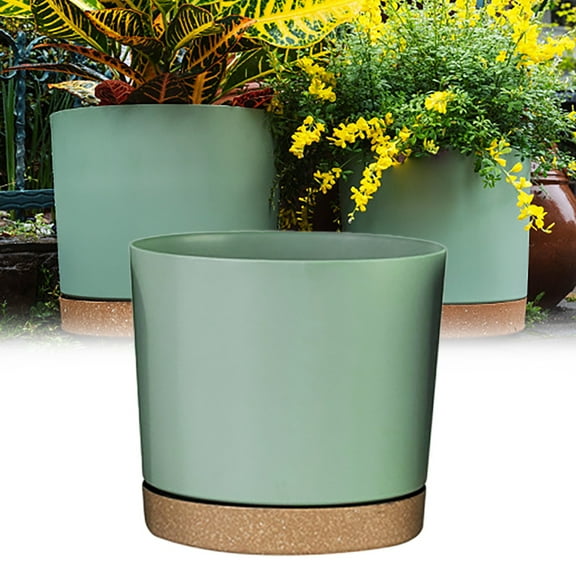 QYXQPYO Round Ceramic Flower Pot with Saucer, 6.49x6.1x5.7 Inch, Stylish Planter for Indoor and Outdoor Plants, Easy to Care and Perfect for Succulents, Light Green