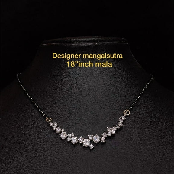 Designer Diamond-CZ Mangalsutra Necklace – 18 Inch Black Bead Mala