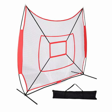 Akoyovwerve 7'x7' Baseball & Softball Practice Net for Hitting, Pitching, Backstop Screen Equipment Training Aids Red / Black, Includes Carry