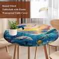 thumbnail image 3 of Blue Coastal Round Tablecloth 36-44 Inch Round Fitted Table Cloth with Elastic Edge, Dolphin Summer Beach Nautical Ocean Waterproof Table Cover Protector for Outdoor Picnic Party Dining, 3 of 6