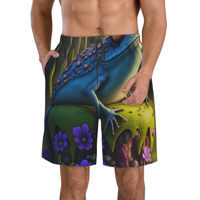 Fotbe Cute Blue Frog Trajes de Baño Estampados para Hombre, Shorts de Verano de Secado Rápido, Ropa de Playa, Bañadores-3X-Large