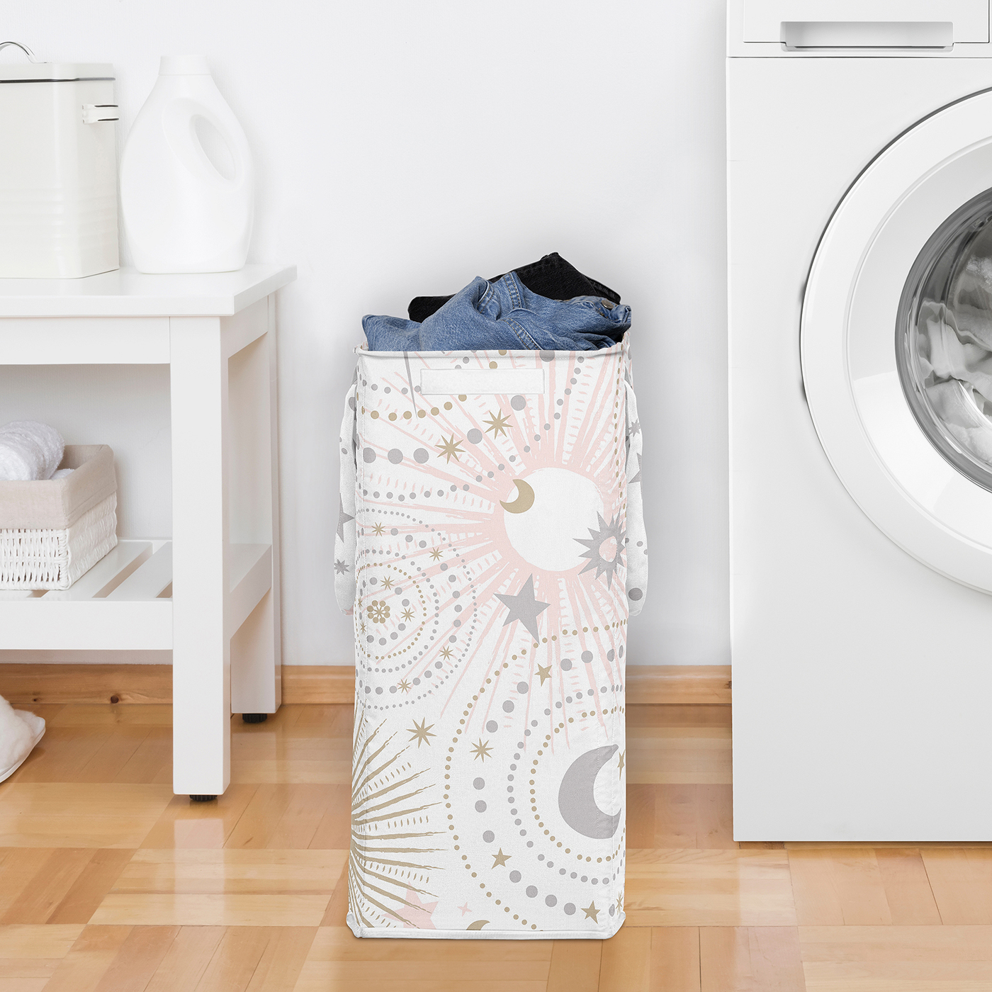 Sweet Jojo Designs Celestial Pink Grey and Gold Foldable Laundry Hamper with Handles