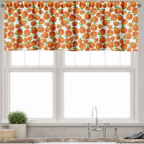 Ambesonne Tangerine Valance Pack of 2, Organic Juicy Oranges, 54"X12", Dark Orange Olive Green
