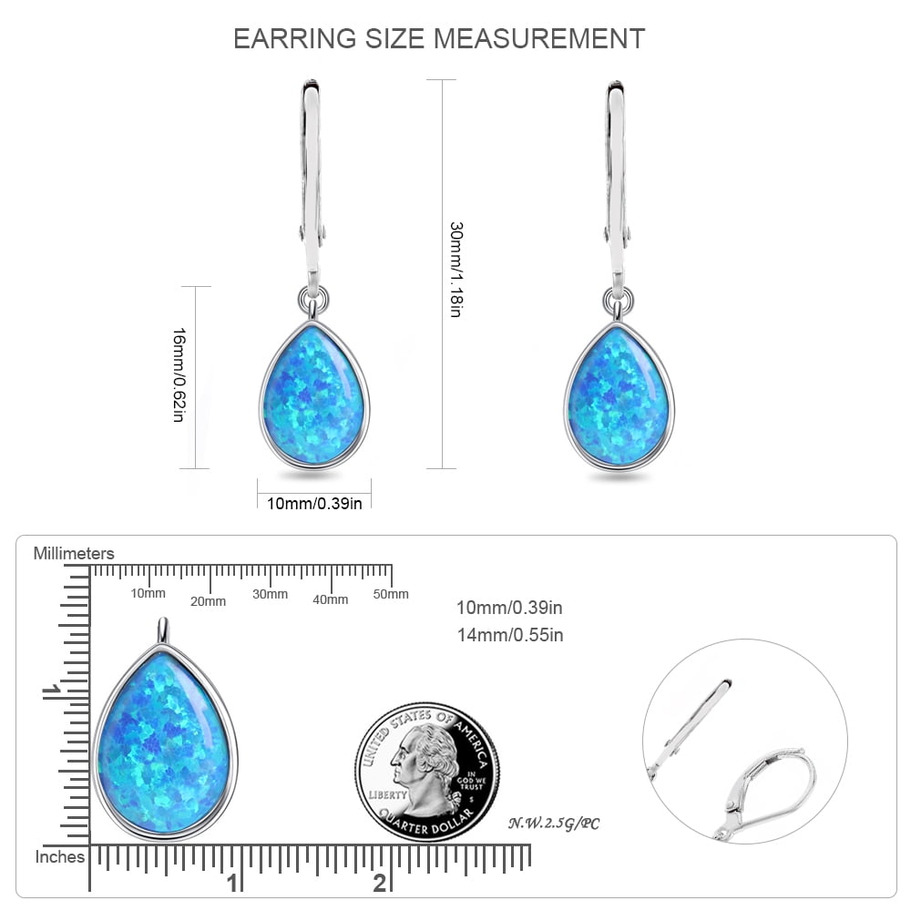 Gemschest Sterling Silver Blue Teardrop Created Opal Dangle Earrings for Women
