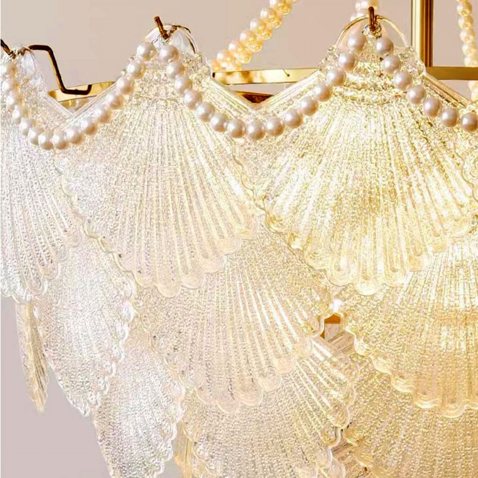 FINE MAKER 23.6" Crystal Shell Chandelier Seashell Pendant Light Ceiling Light Fixture for Kitchen Island, Dinning Bedroom,Living room