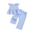 thumbnail image 1 of Conjuntos de 2 piezas para niñas: pantalón, blusa de manga corta con botones, corte en A, estampado a cuadros, ropa de verano., 1 of 9