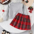 thumbnail image 6 of ZHOGXU Big Kids Girls Christmas Outfits Long Sleeve Round Neck Letter Print Pullover And Plaid Skirt Fashion Comfortable Two Piece Sets For Holiday Grey 5-6 Years, 6 of 9