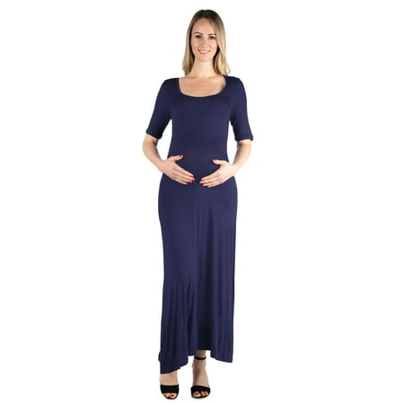 

24seven Comfort Apparel Elbow Length Sleeve Maternity Maxi Dress