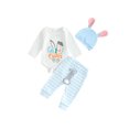 thumbnail image 2 of Elippeo Baby Girls Easter Infant Baby Girls Boys Pants Sets 3M 6M 12M 18M Long Sleeve Letter Bunny Print Romper Tops Striped Pants Hat Set, 2 of 10