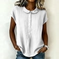 thumbnail image 7 of VBVC Women's Peter Pan Collar Short Sleeve Blouse, Ladies' Button Down Breathable Casual Top, Solid Color Loose Fit Work Shirt For Women,White,S-2XL, 7 of 7