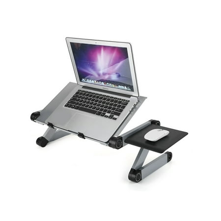 Dilwe Portable Adjustable Laptop Desk Vented Table/Stand Mount Lap Tray Stand Up/Sitting with Mouse Pad Side for Home Office - Black