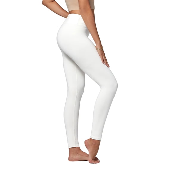 Conceited Leggings Premium Ultra Doux Taille Haute pour Femmes - Bande Grand de 3 Pouces - Taille Unique Plus - SOL01P-3-Blanc