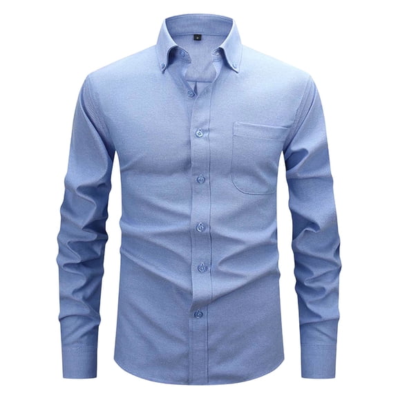 VSSSJ Men's Oxford Shirt Regular Fit Solid Long Sleeve Button Down Shirt Casual Lapel Collar Lightweight Classic Shirts with Pocket Sky Blue XS