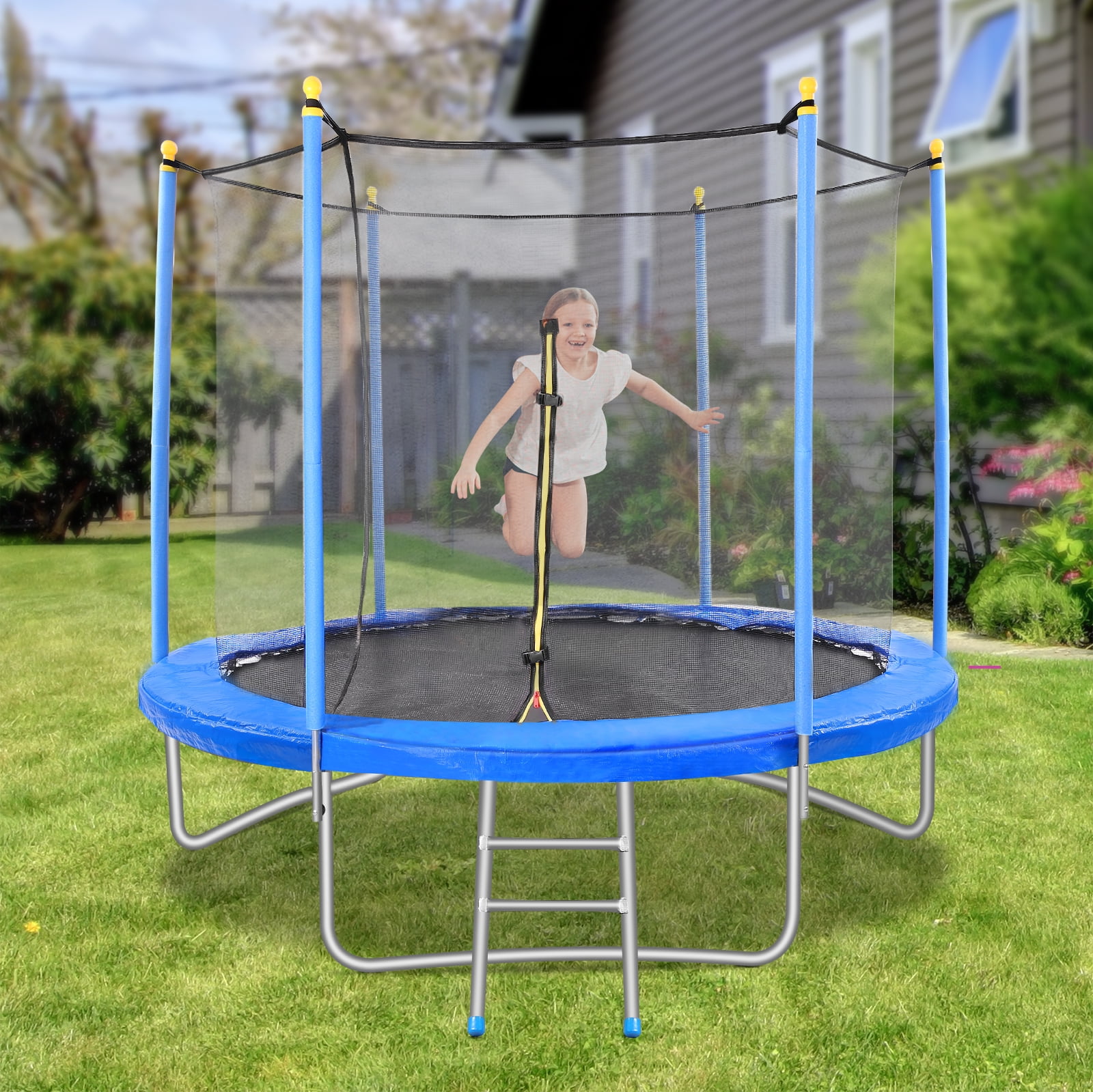 Exercise Fitness Rebounder Jumping Indoor Outdoor w Ladder 264 LBS Capacity 8FT Trampoline with Enclosure for Adults & Kids 