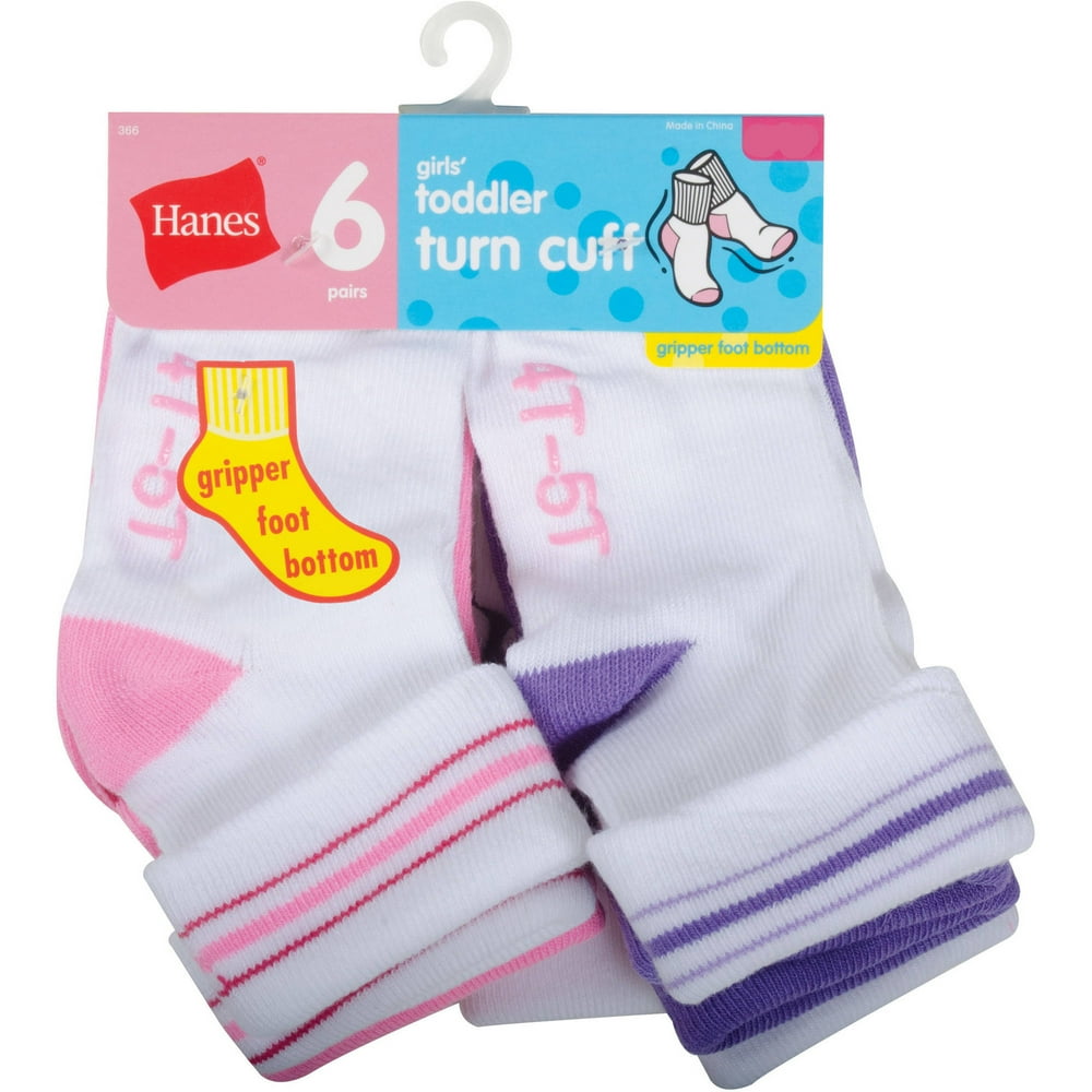 Hanes Baby Toddler Girl Turn Cuff Socks 6 Pair