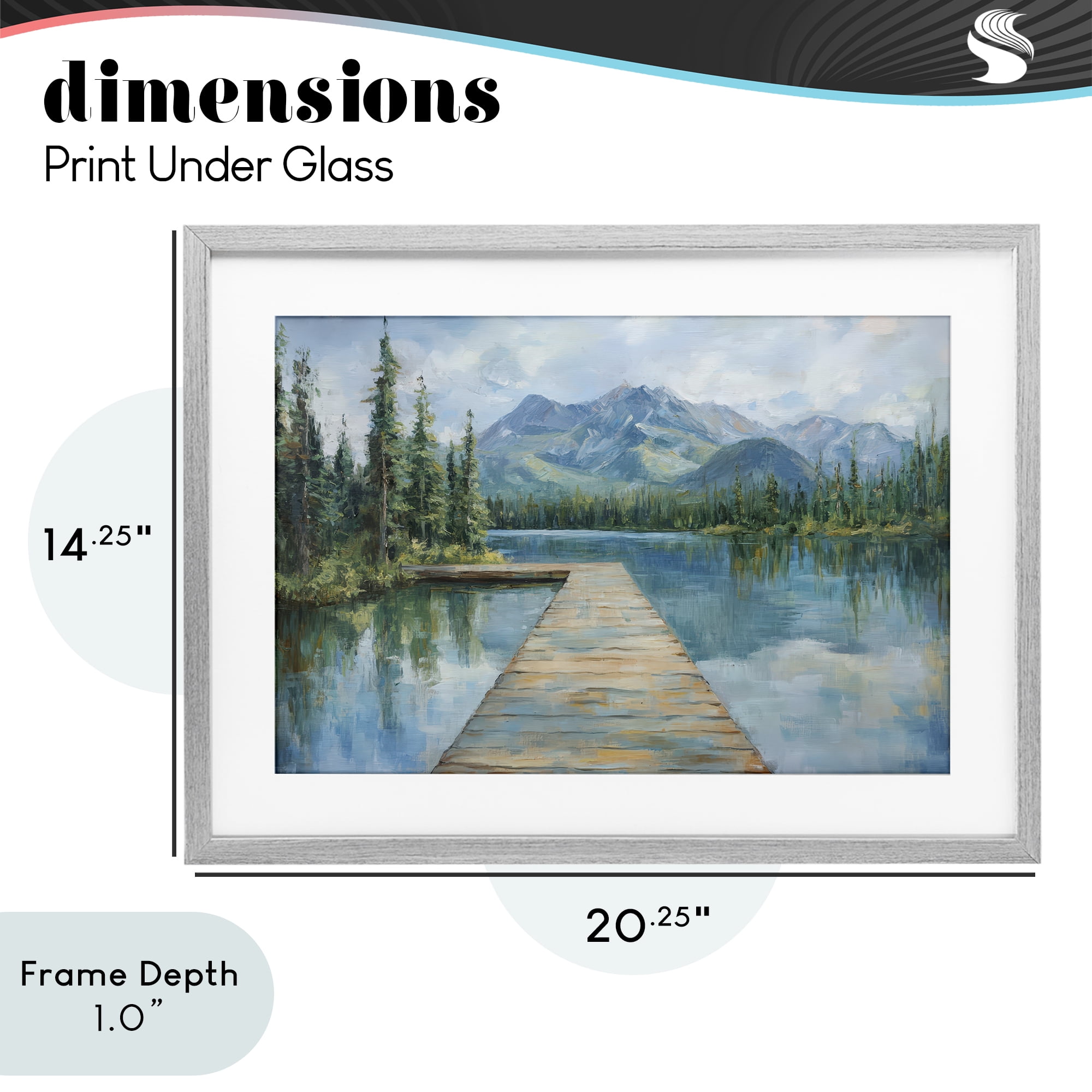 Stupell Industries Peaceful Lake Dock in the Mountains Gray Framed Print Under Glass, design by Petal Prints Design