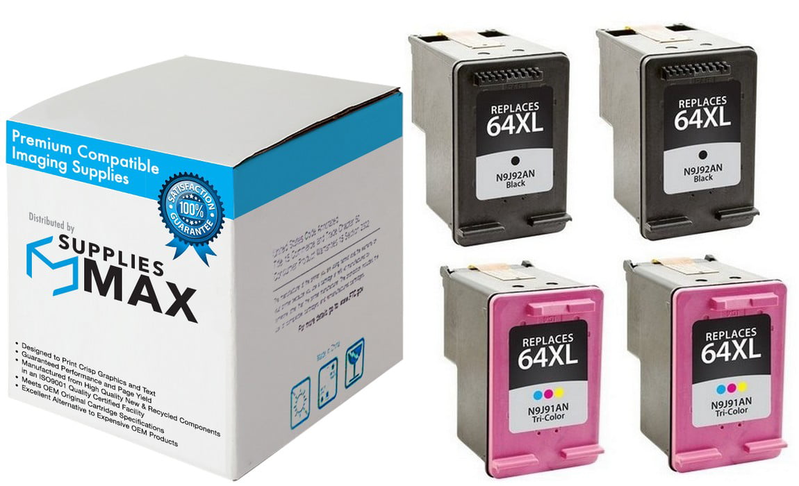 SuppliesMAX Remanufactured Replacement for HP Envy Photo 6220/6230/6255/7120/7130/7155/7800/7820/7830/7855/7864 Color High Yield Inkjet N9J89AN_4PK 4/PK-415 Page Yield NO. 64XL 