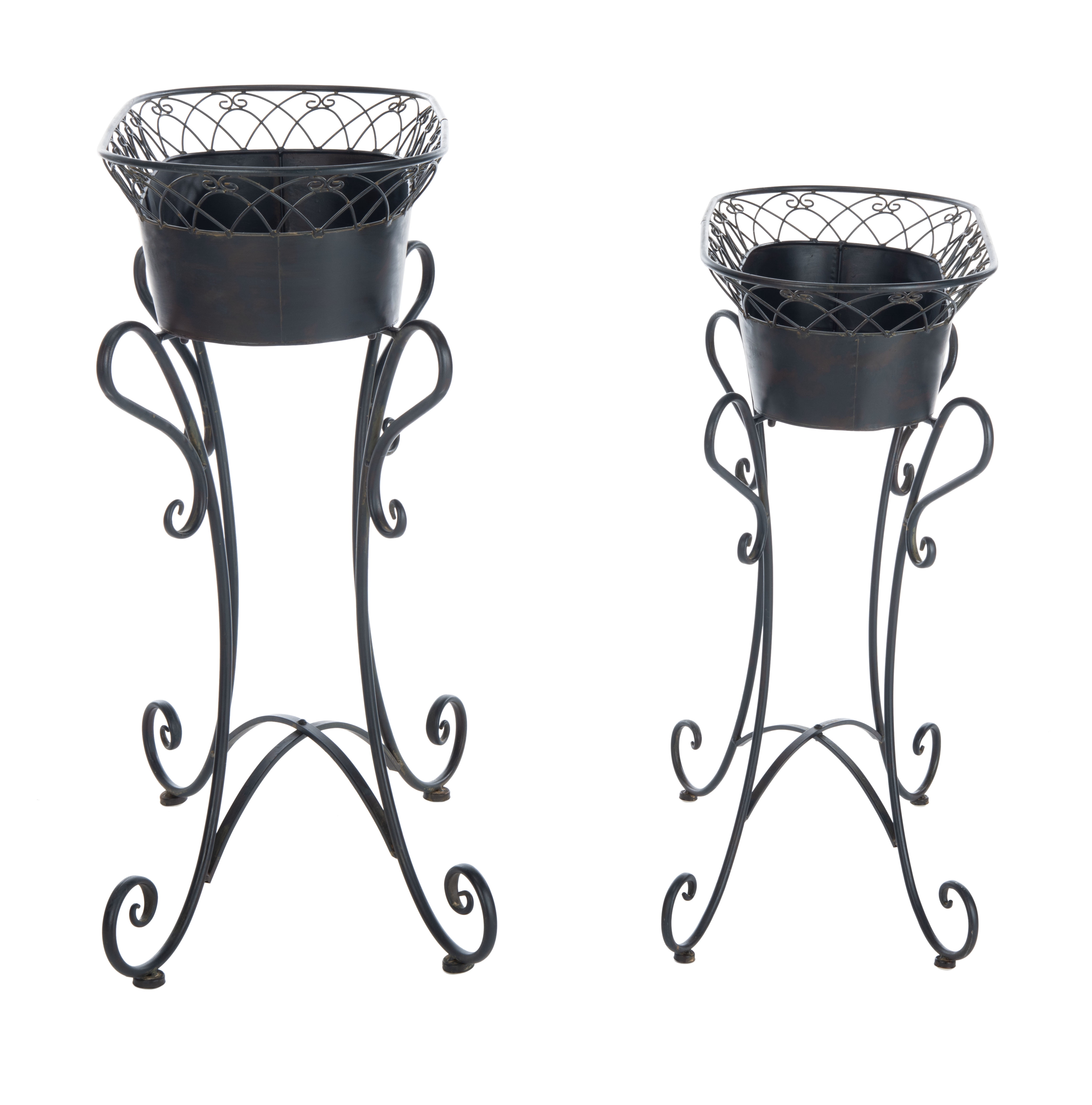 SAFAVIEH Hendrick Solid Outdoor Patio Planters, Black Rust, Set of 2