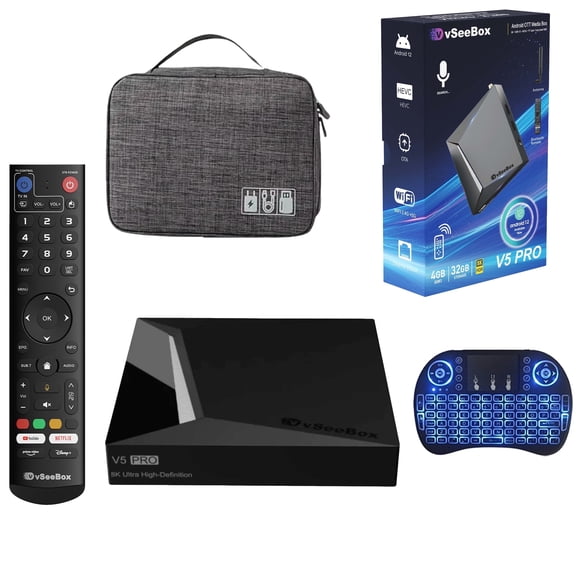 V5 Pro Version Voice Control, 8K HDR10 Android Box 12.0, 4GB RAM  32GB ROM with HDMI Cable, Mini Keyboard, Portable Case