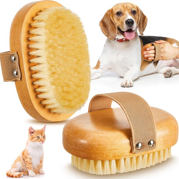 Suclain 2 Pcs Dog Cat Bristle Brush for Shedding Dog Brush for Short Haired Dogs Soft Dog Brush Oval Palm Beech Brush with Boar Bri