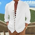 thumbnail image 2 of Camisa retro de algodón y lino de manga larga con botones para hombre: prenda informal para vacaciones en la playa, corte holgado, para todas las estaciones., 2 of 4
