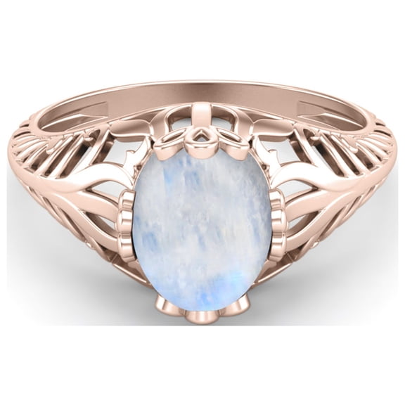 Oval Vintage Style Solitaire Moonstone Ring, 925 Sterling Silver, Rose Vermeil
