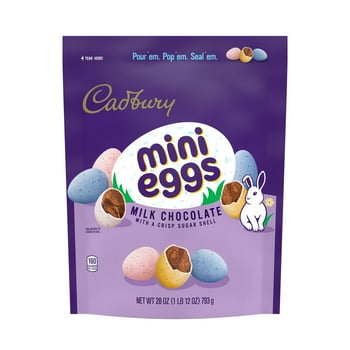 CADBURY, MINI EGGS Milk Chocolate with a Crisp Sugar Shell Treats, Easter Candy, 28 oz, Resealable Bag