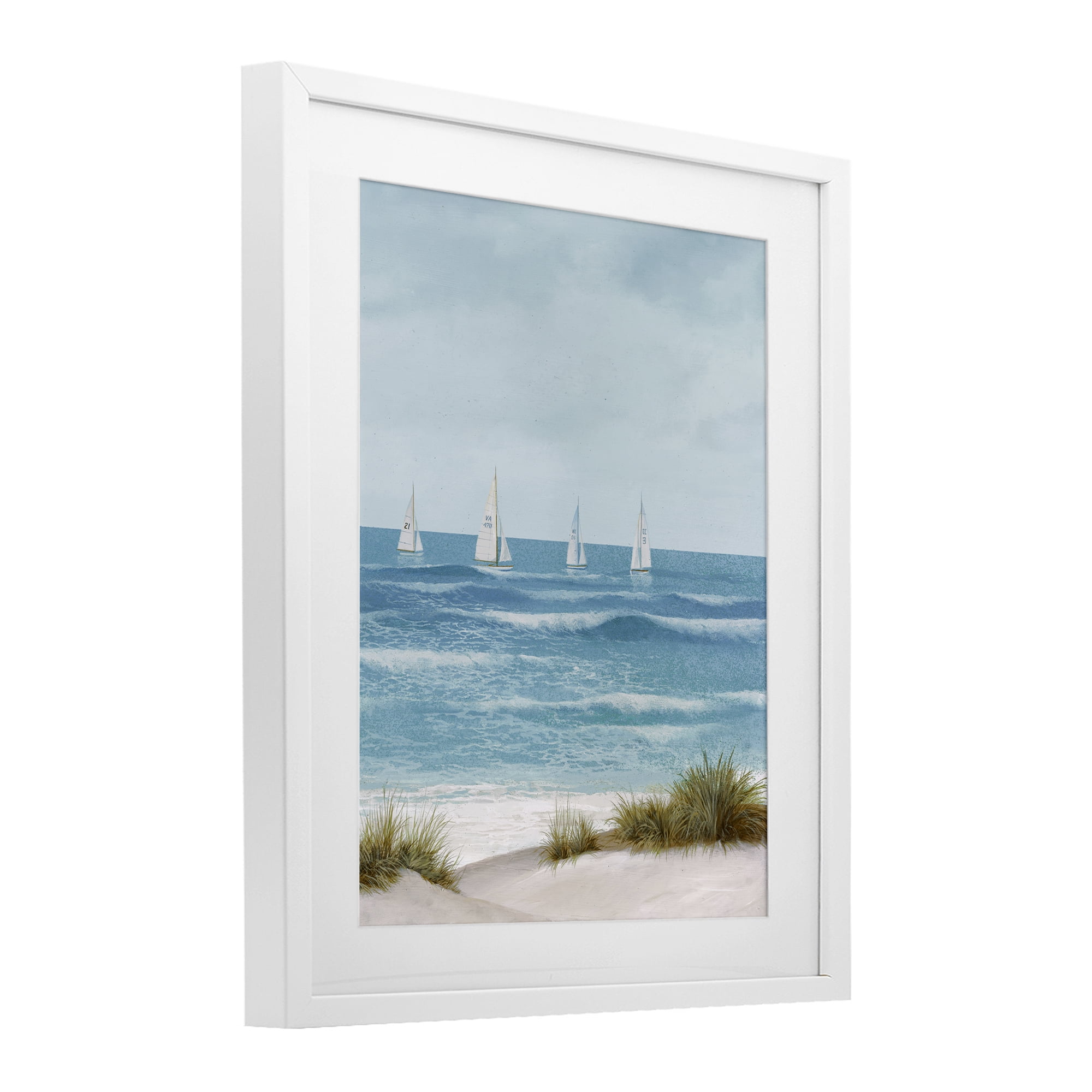 Stupell Industries Boats Sailing Away White Framed Print Under Glass, design by Lorenzo Collective