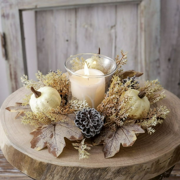 Christmas Candle Holder Wreath Table Decorate Simulation Cedar