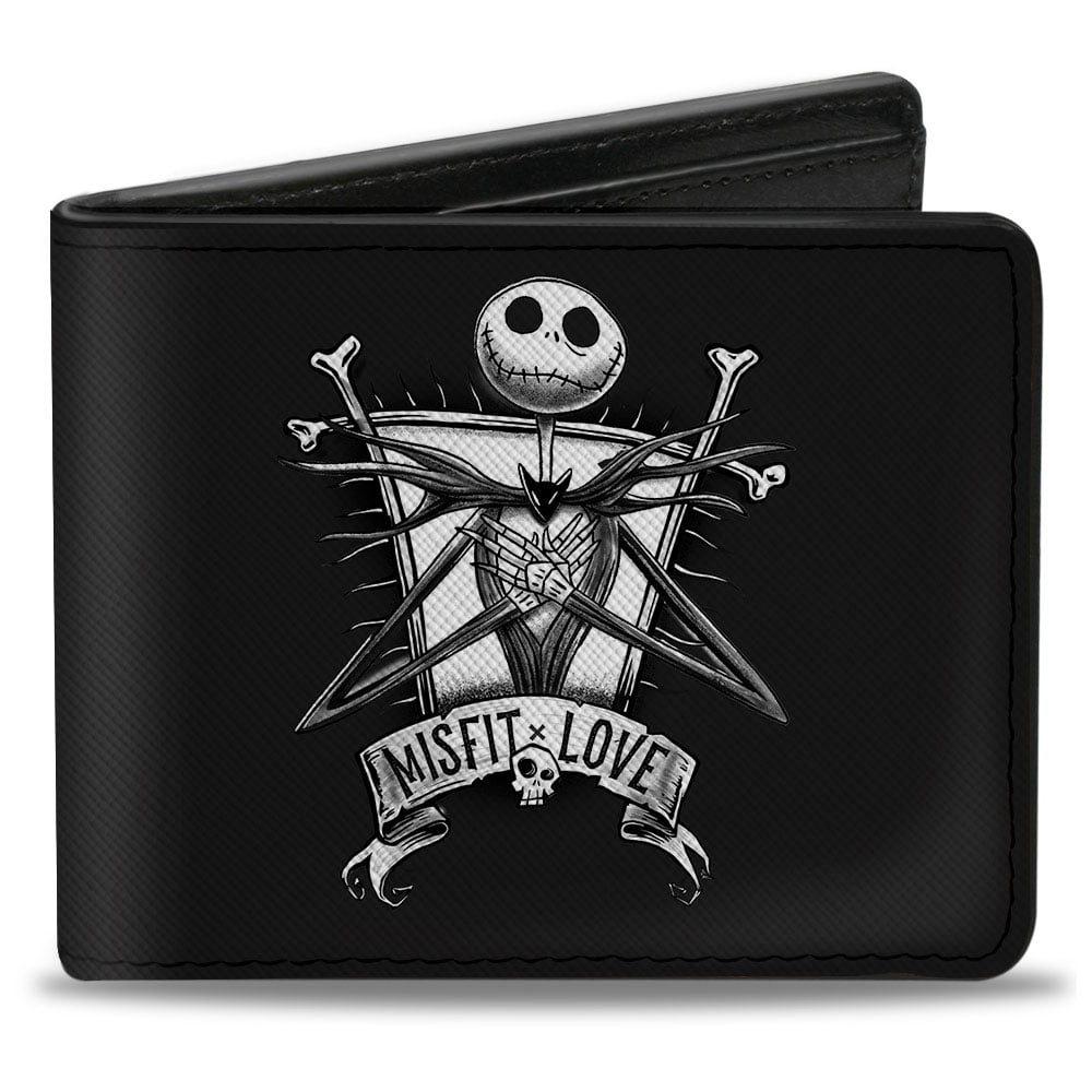 Disney Wallet, Bifold, A Nightmare Before Christmas Misfit Love Jack and Sally Poses, Vegan Leather