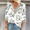 thumbnail image 2 of Dyegold Plus Size Tops For Women Floral Print Lace Trim V Neck 3/4 Sleeve Shirts Dressy Casual Loose Fit Blouses Vintage Tee, 2 of 5