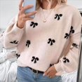 thumbnail image 4 of Suéter con Estampado Y2K para Mujer, Cuello Redondo, Larga, Hombros Caídos, Tejido de Punto Caqui M, 4 of 7