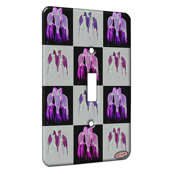 KuzmarK™ Single Gang Toggle Switch Wall Plate - Piebald Gypsy Cobs in Purple and Blue Abstract Horse Electric Art by Denise Every