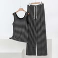 thumbnail image 3 of Akafmk Women's Striped Pajama Set Crew Neck Sleeveless with Long Pants Casual Loungewear Set, 2-Piece, Sizes L, 3 of 5