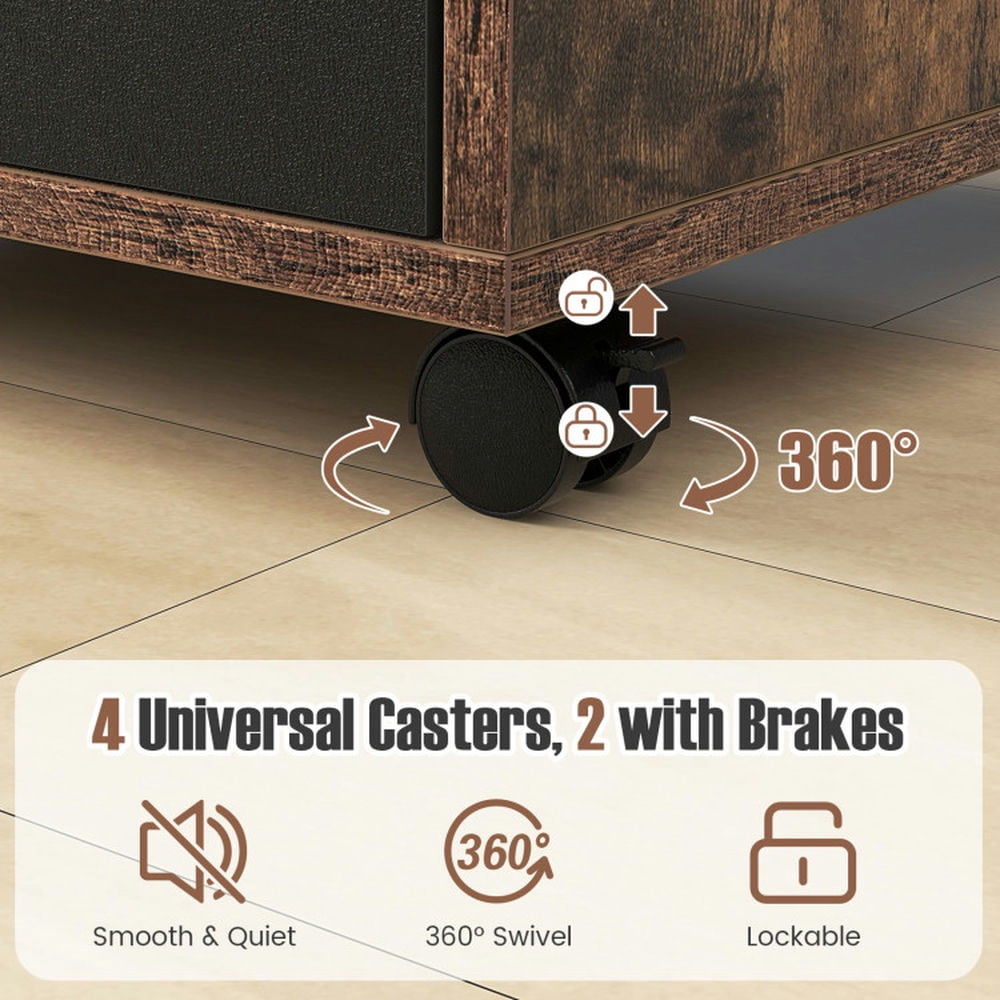 Demi Bonn 5 Drawer Mobile Lateral Filing Cabinet Storage Home Office Floor Cabinet with 4 Wheels, Brown