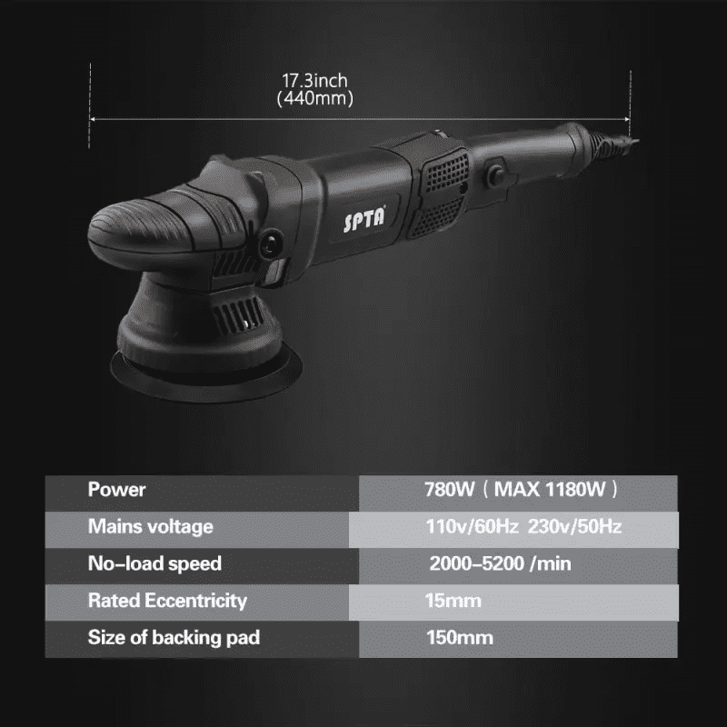 SPTA 5 inch 780W Dual Action Polisher Orbit 15mm Auto Polisher DA Car Polisher Home DIY Polisher for Car Polishing and Waxing