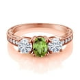 thumbnail image 2 of Gem Stone King 18K Rose Gold Plated Silver 3-Stone Ring Peridot Moissanite(2.02 Cttw) (Size 8), 2 of 4