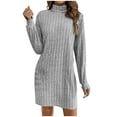 thumbnail image 2 of Zedker Long Sleeve Dress for Women Ribbed Knitted Mock Turtleneck Slim Fit Fall Dresses Bodycon Hip Hugging Dresses Fashion Clothes Plus Size Gray M, 2 of 7