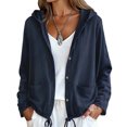thumbnail image 2 of Cotton Linen Hooded Jackets for Women Fall Casual Long Sleeve Button Down Jacket Lightweight Loose Open Front Jackets, 2XL, 2 of 5