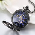 thumbnail image 3 of Pocket Watch Retro Skeleton Cover Mechanical Hand-winding Roman Numeral Alloy, 3 of 4