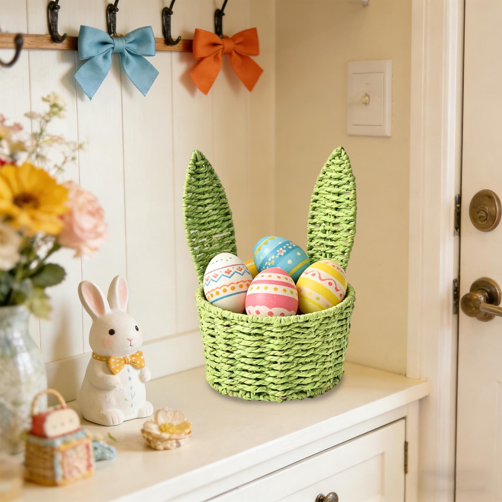 Lunxisen 1 Pcs Paper Cord Woven Rabbits Ear Flower Basket Florist Fresh Flower Arrangement Basket Gift Basket Easter Decorative Rabbits Ear Flower Basket