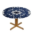 thumbnail image 3 of WYYP Navy Blue Ethnic Boho Bohemian Navy Flower Print Decorative Waterproof Round Tablecloth White, 3 of 8