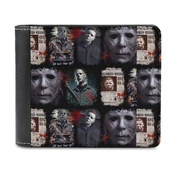 Michael Myers Halloween Leather Wallet for Men Women Two Fold Purse Slim Cash Card Holder Bag