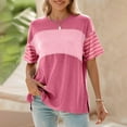 thumbnail image 2 of Delayuji Summer Tops Trendy Oversized 2025 Crewneck Casual Color Block Striped Womens Shirts Blouses Pink Xxl Polyester,Spandex Short Sleeve Shirts for Women, 2 of 5
