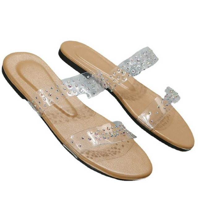 Amzcrzy Zapatos de mujer,Zapatos de mujer,Zapatillas de mujer, Sandalias planas de mujer, zapatos romanos de moda con diamantes de imitación transparentes, sandalias de playa para mujer Sandalias Muj